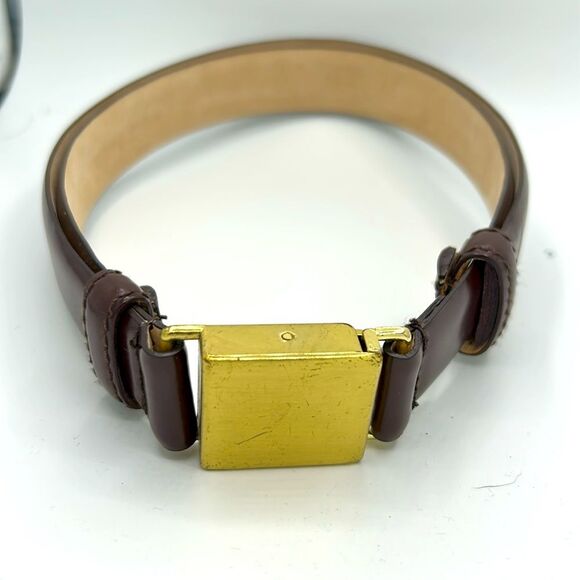 Vintage Accessories - Vintage Brown Leather Belt with Gold Buckle